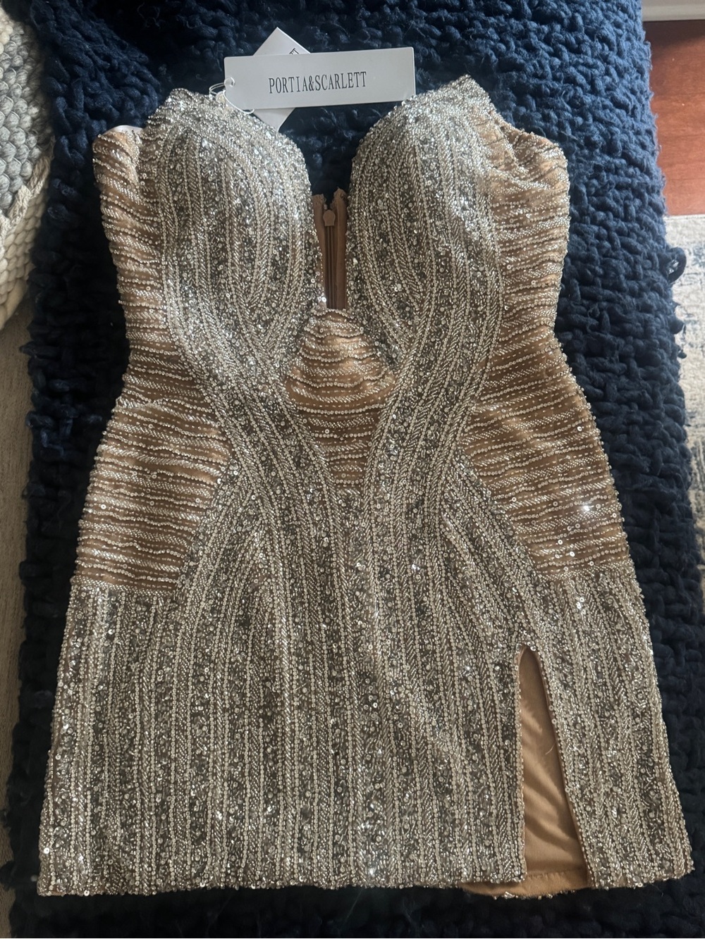 Portia and Scarlett silver Sequin Strapless Sweetheart Dress